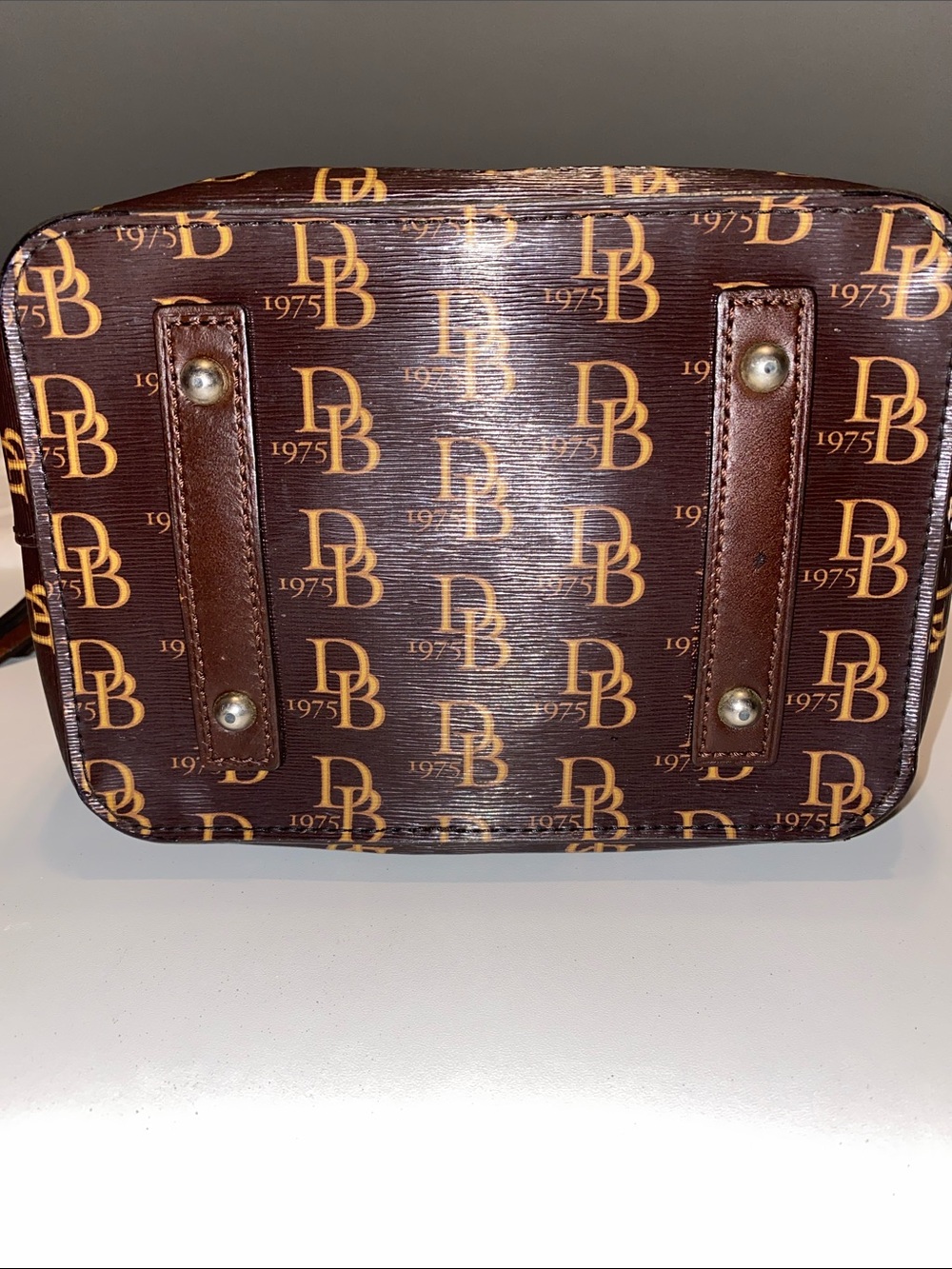 Dooney & Bourke Brown DB Monogram Braided Drawstring Bucket Bag - Picture 12 of 12
